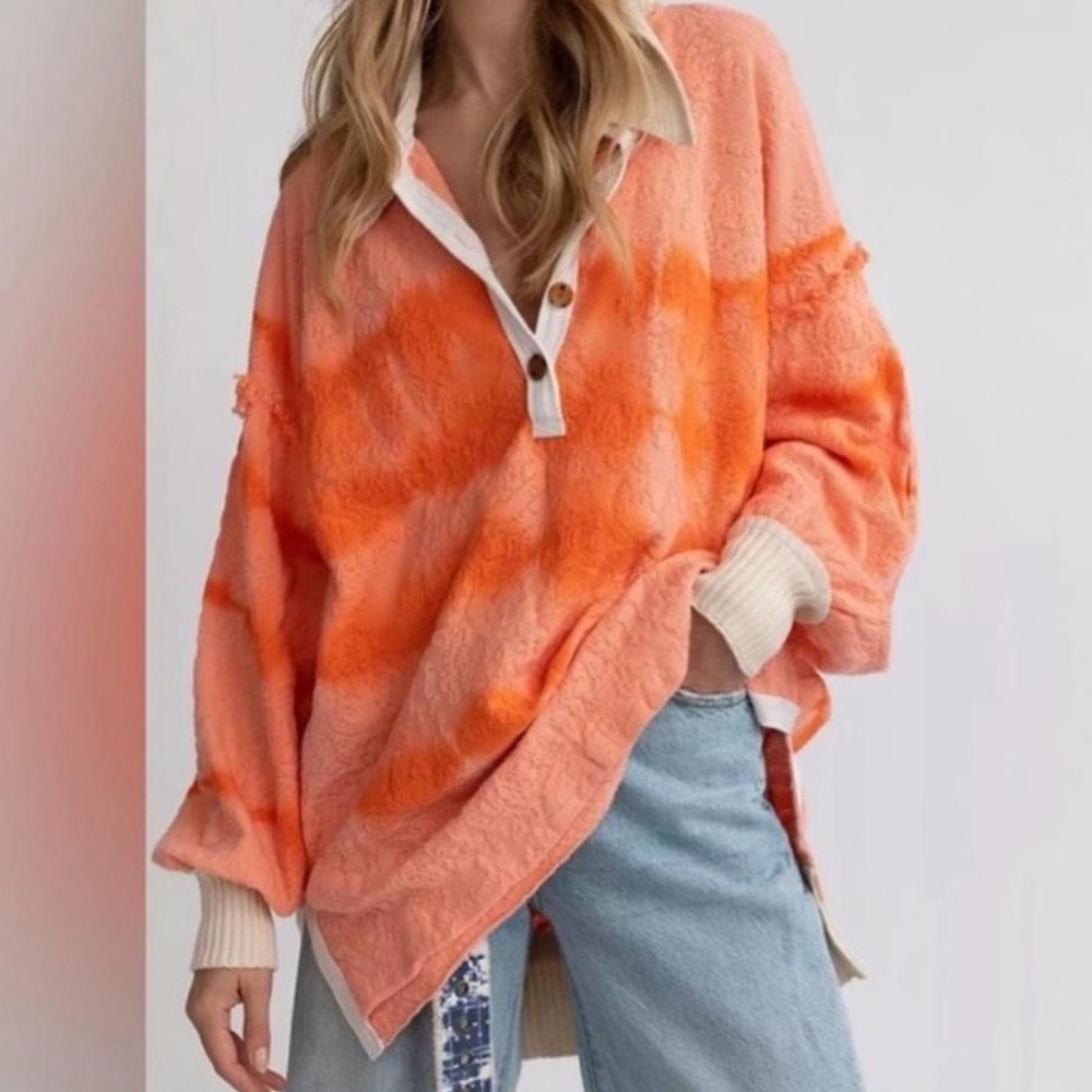 Oversized Orange Polo Sweater Colorful Comfy Casual Cute Preppy Relaxed Lounge